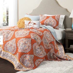 NEW The Curated Nomad La Boheme 5-piece Quilt Set - Orange - Full - Queen